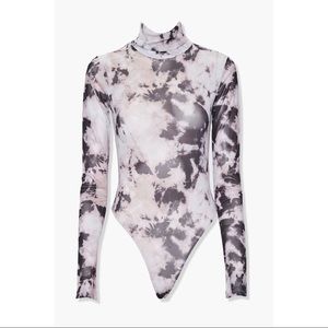 Mesh tie dye bodysuit turtleneck